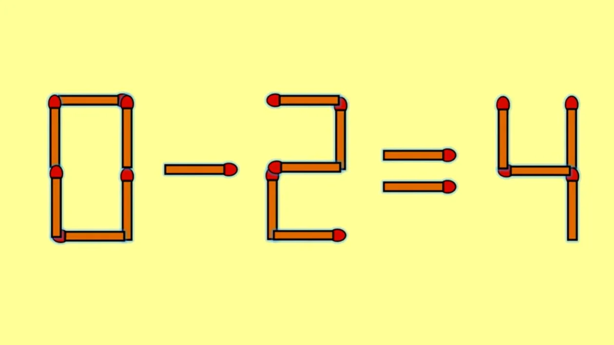 Test IQ cu chibrituri | Mutați un singur băț, pentru a corecta 0 - 2 = 4