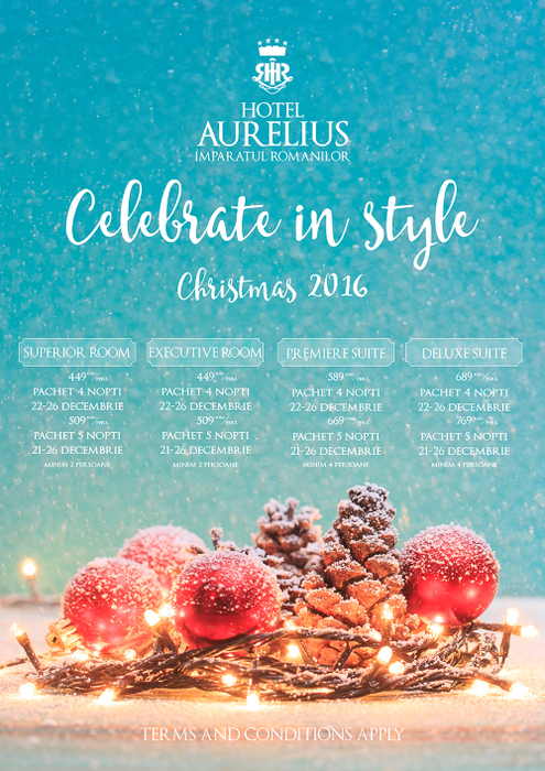 (P) Sărbătoreşte cu stil Crăciunul şi Revelionul 2016-2017 la Hotel Aurelius Împăratul Romanilor