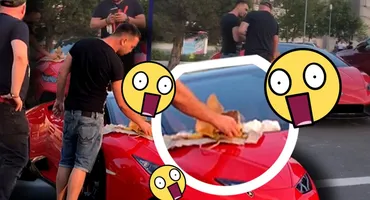 Au mâncat ca ”șantieriștii” pe capota unui Lamborghini de 200.000 €!