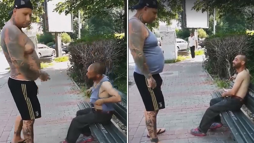 Ce i-a făcut tânărul tatuat din imagine unui cerșetor pe care l-a văzut la bustul gol, pe o bancă din Iași. Imaginile au devenit virale în toată România