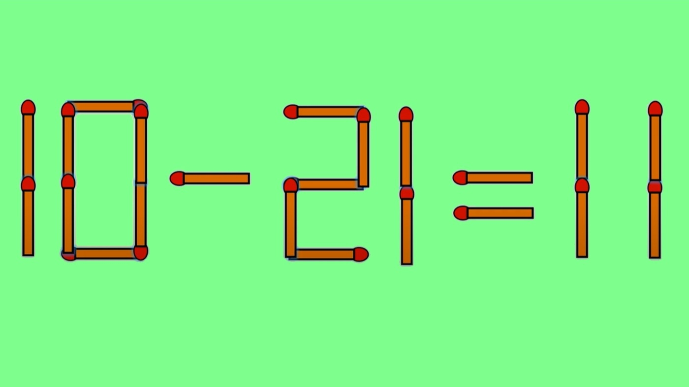Test de inteligență | 10-21=11 este greșit. Pentru a corecta egalitatea e nevoie să mutați un singur băț de chibrit