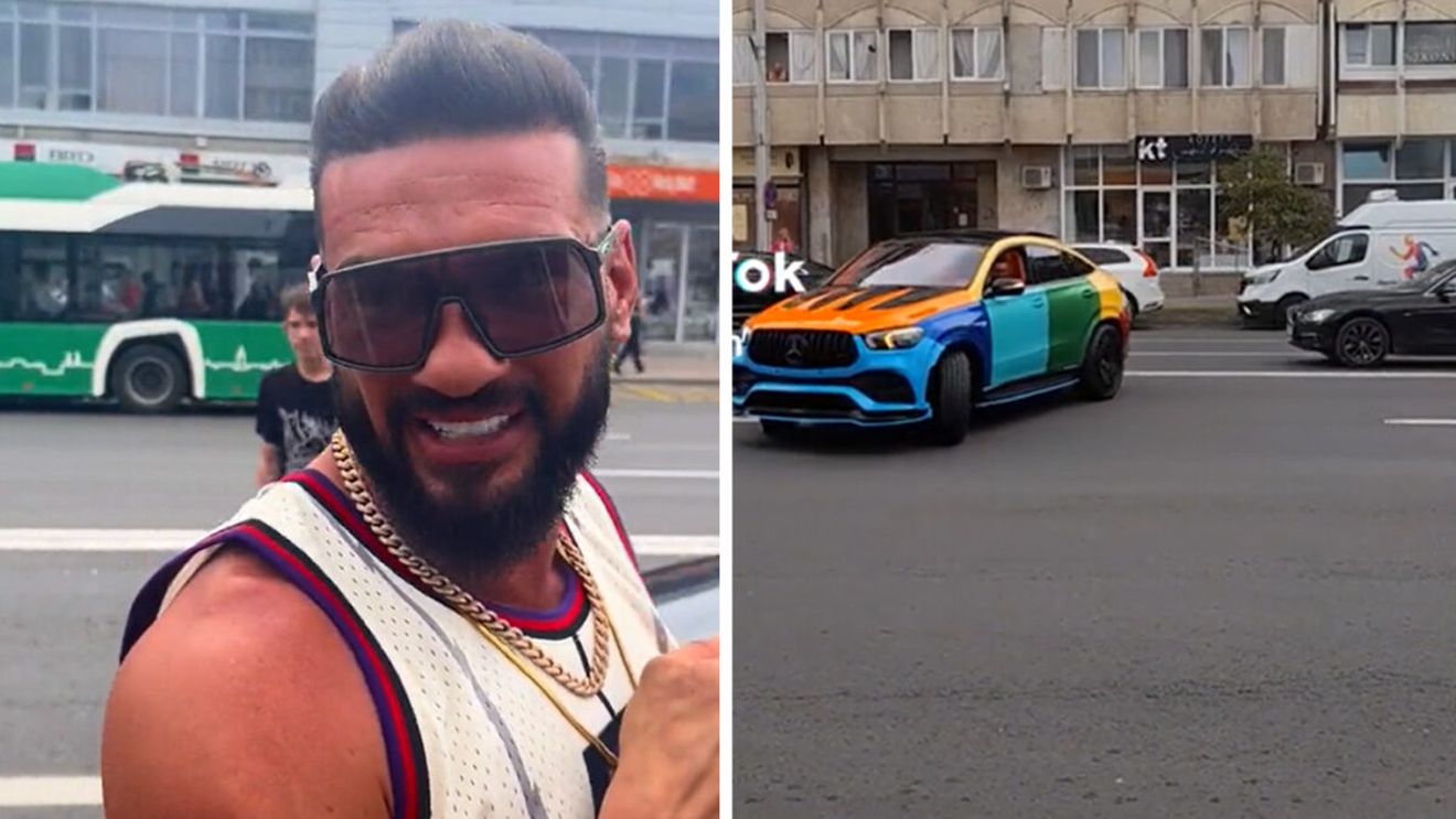 Dorian Popa, prins întorcând bolidul pe linia continuă, în Iași. Nici măcar număr de înmatriculare nu are!