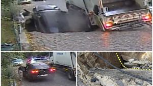 Moment șocant după ce asfaltul s-a surpat brusc în București. O mașină și un copil, ”înghițiți”! VIDEO