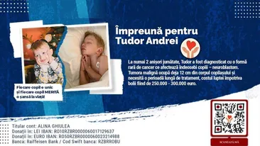 Tudor a fost diagnosticat cu o formă rară de cancer, la numai 2 anișori jumătate. Micuţul are mare nevoie de ajutor!