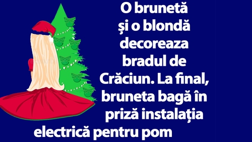 BANC | O brunetă și o blondă decoreaza bradul de Crăciun