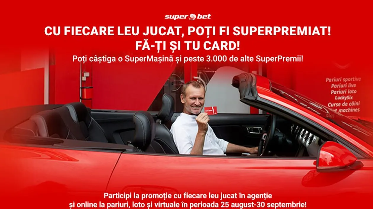 Cu fiecare leu jucat, poți fi SuperPremiat! Biletele din Clubul Superbet îți pot aduce o SuperMașină