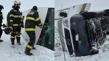 Un microbuz s-a răsturnat pe drumul București-Giurgiu. A fost activat planul roșu: 16 pasageri trăiesc un coșmar