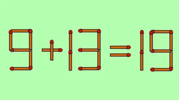 Test IQ cu chibrituri | Mutați un singur băț, pentru a corecta 9 + 13 = 19