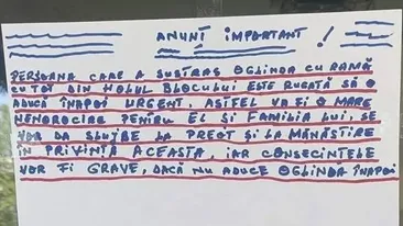 Mesaj uluitor apărut pe ușa unui bloc din Brăila: Din cauza oamenilor ca voi, nu ne mai...