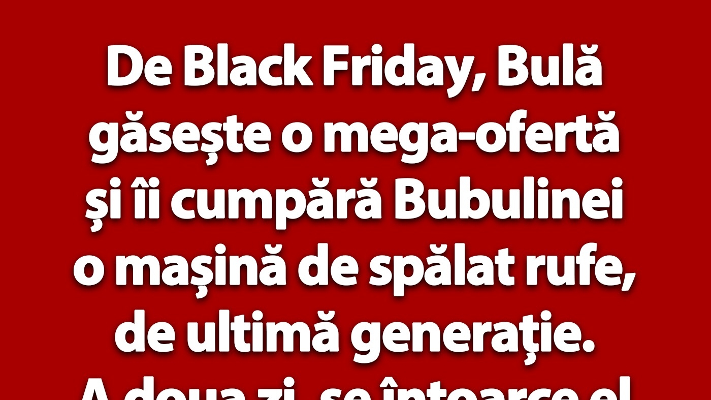 BANC | Bulă îi cumpără Bubulinei o mașină de spălat rufe, de Black Friday
