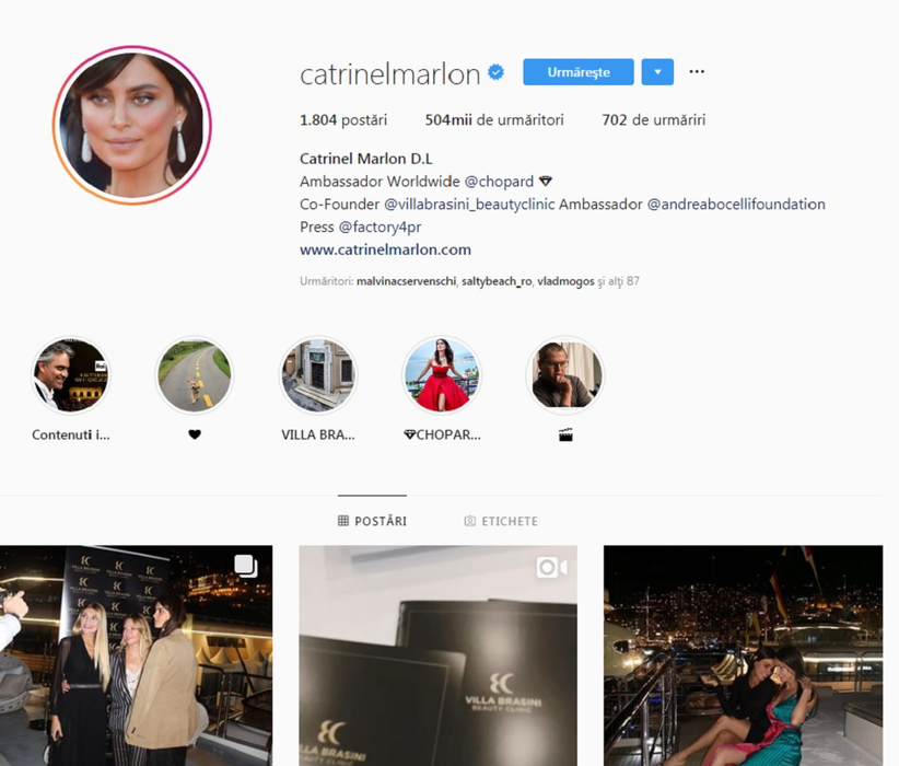Catrinel Menghia și-a trecut în dreptul numelui ei, Catrinel Marlon, și inițialele D.L. de la numele de familie al iubitului ei.