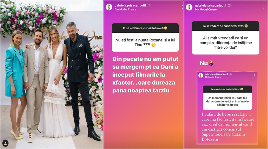 În weekendul care a trecut Gabriela Prisăcariu a dezvăluit adevăratul motiv pentru care ea și Dani Oțil nu au fost prezenți nici la nunta Roxanei Ionescu și a lui Tinu Vidaicu și nici la petrecerea care a avut loc vineri seara, 18 iunie 2021 © Instagram Stories