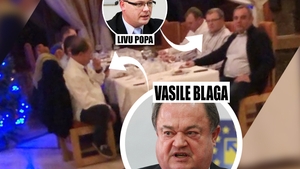 Blaga a chefuit cu colegul de “faptă” în prima zi a anului. Imagini fabuloase cu ”Buldogul” şi generalul cu geanta cu 700.000 €. Nababul milionar anchetat de DNA a sponsorizat chiolhanul împărătesc de la ziua fostului ministru de Interne
