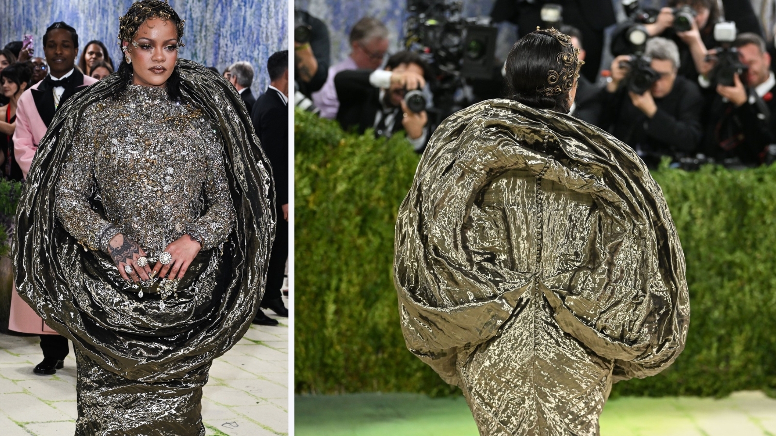 Ce reprezintă ținuta bizară purtată de Rihanna la Met Gala 2026. Cine a creat rochia cu 115.000 de mărgele din cristal