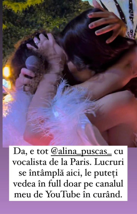 Ca să-i dea boost petrecerii, mai mult pentru Instagram, Alina Pușcaș s-a sărutat pe scenă cu una dintre soliste (Foto: Instagram)