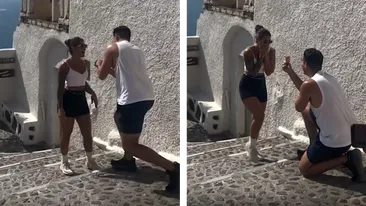 Nu e un banc! Ce a pățit acest tânăr în Santorini, după ce s-a așezat în genunchi pentru a-și cere iubita în căsătorie