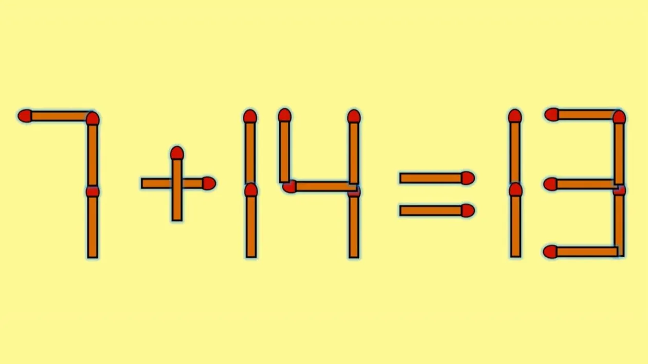 Test de inteligență | Mutați un singur chibrit pentru a corecta 7 + 14 = 13