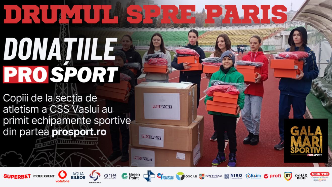 Gala Mari Sportivi 2023. ProSport a donat echipament sportiv în valoare de 10.000 de lei copiiilor de la CSS Vaslui, secția de atletism. VIDEO