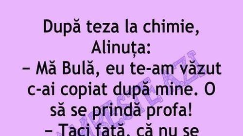 BANC | "Bulă, te-am văzut c-ai copiat după mine. O să se prindă profa!”
