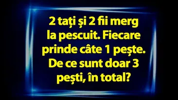 Test de logică | 2 tați și 2 fii merg la pescuit. Fiecare prinde câte 1 pește. De ce sunt doar 3 pești, în total?