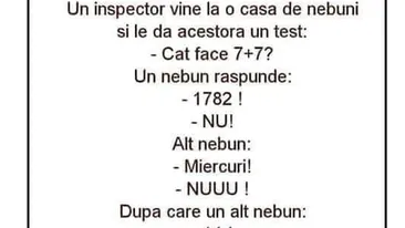 BANC | Un inspector vine la o casă de nebuni și le dă acestora un test IQ: Cât face 7+7?
