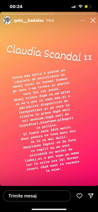 ”Telenovela” Claudia Pătrașcanu-Gabi Bădălău continuă! Reacția bărbatului la acuzațiile dure aduse de artistă