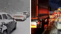 Haos pe Valea Oltului! Zeci de mașini au fost blocate din cauza ninsorii