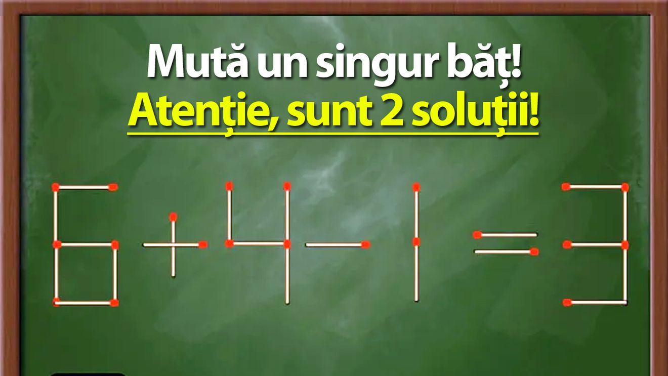 TEST IQ | Mutați un chibrit pentru a corecta 6+4-1=3. Geniile văd ambele soluții!