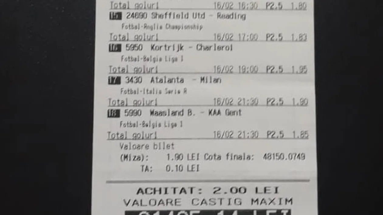 Noroc fantastic pe un bărbat din Horezu! A pus 2 lei la pariuri și a câștigat 50.000 de euro!