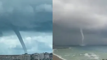 Fenomen meteo periculos, format în Marea Neagră! Tromba uriașă a ajuns pe uscat