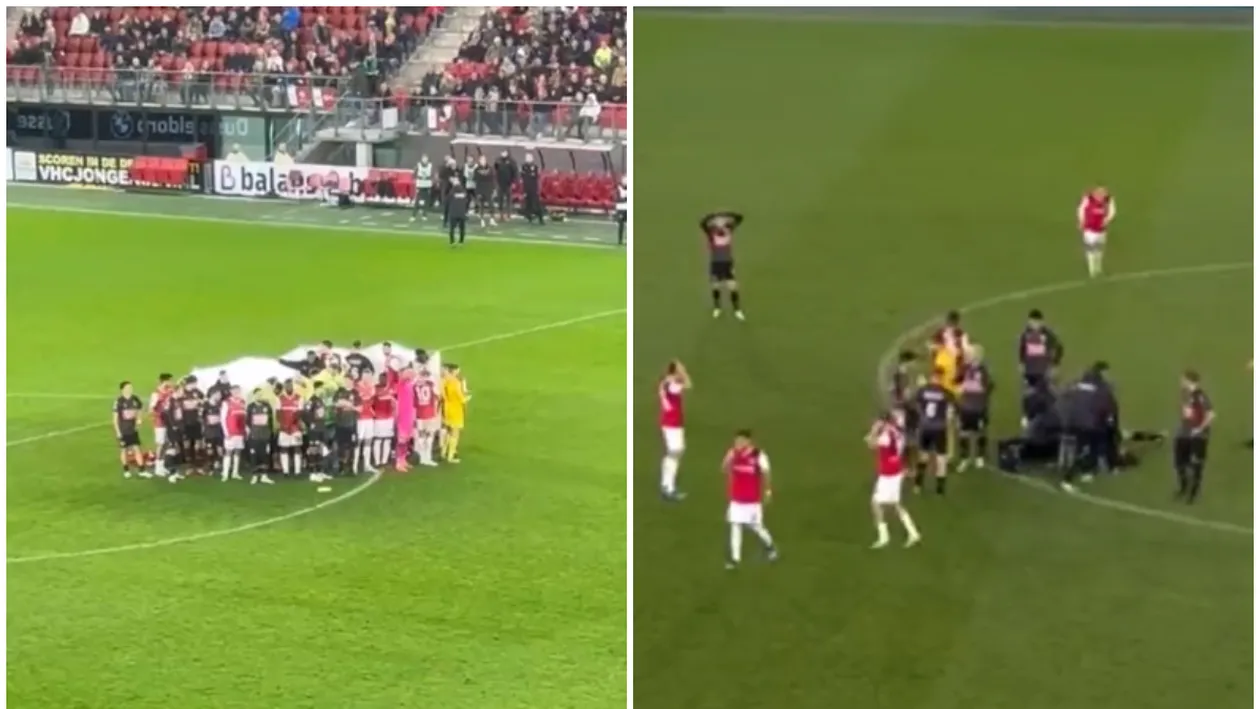La un pas de moarte! Un fotbalist a dat gol, apoi s-a prăbușit din senin pe teren. Jucătorii au făcut scut în jurul lui