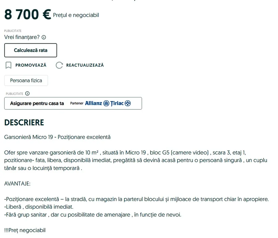 Orașul mare din România în care poți cumpăra o garsonieră cu doar 8700 de euro. Este la etajul 1/ sursă foto: OLX