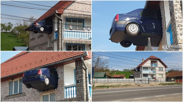 Nu, nu e Photoshop! Un român și-a zidit Loganul într-unul dintre pereții casei