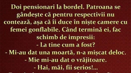 BANCUL ZILEI | Doi pensionari, la bordel