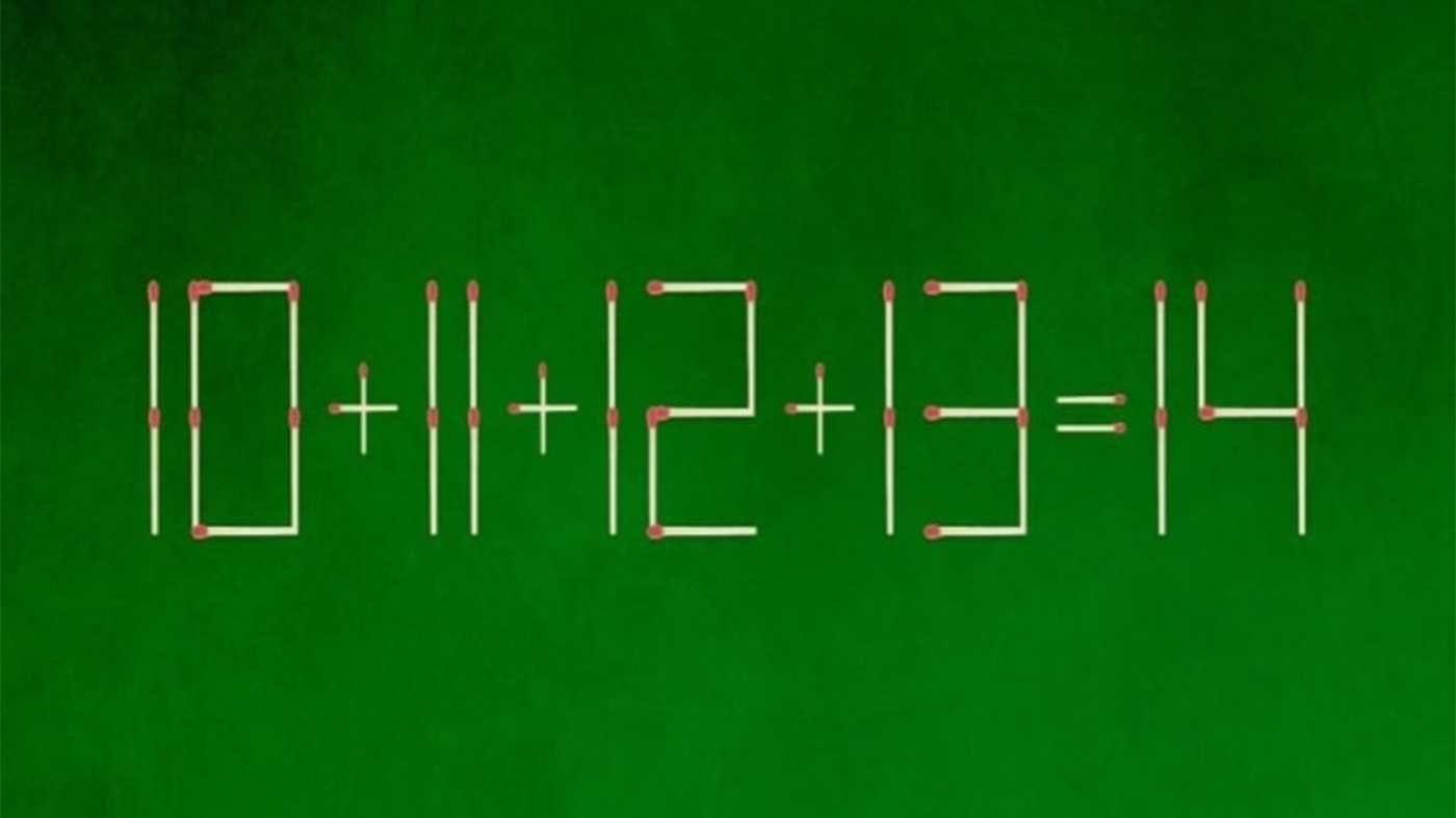 Test IQ exclusiv pentru genii | Mutați un singur chibrit pentru a corecta 10 + 11 + 12 + 13 = 14