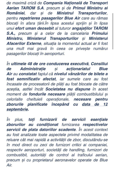Anunțul făcut de compania Blue Air. Când se vor relua, de fapt, zborurile