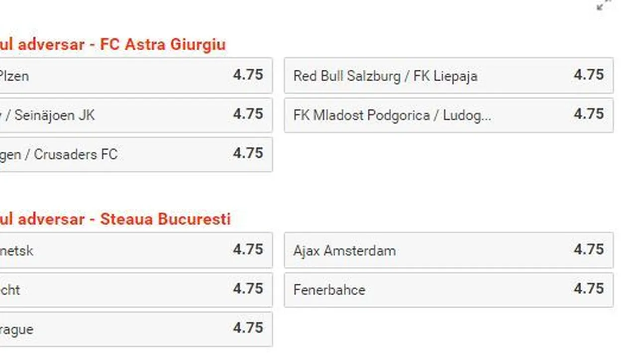 (P) Tragere la sorţi Liga Campionilor. Cu cine vor cădea Steaua şi Astra? Poţi paria aici, Steaua îţi aduce 5x profit!