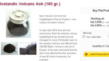 Amatorii de suveniruri pot cumpara cenusa vulcanului a carui eruptie a paralizat traficul aerian