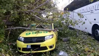 VIDEO. Bărbat rănit grav în București, de un copac care a căzut peste un taxi