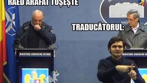 Cum reușește Bogdan (interpretul pentru surdo-muți al MAI) să țină pasul cu discursurile rapide ale lui Vela și Arafat