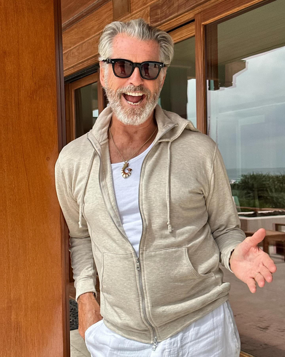 Soția și pictura îl însoțesc pe Pierce Brosnan, sursa-captură social media Pierce Brosnan