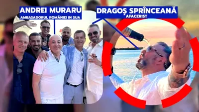 Diplomație cu șampanie și lux. Ambasadorul României în SUA, Andrei Muraru, petrecere cu Sprînceană pe yachtul omului de afaceri. Și-au turnat șampanie în cap și au făcut poze cu trabucuri scumpe