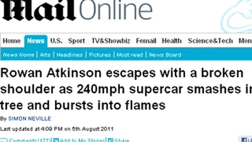 Mr. Bean, la un pas de moarte! A intrat cu bolidul lui de 800.000 de euro intr-un pom