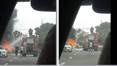 Un BMW a luat foc din senin în centrul Timișoarei!