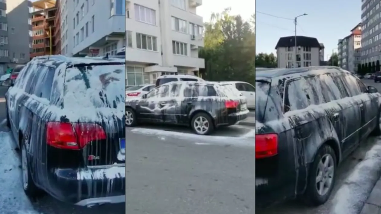 Imagini incredibile. Un bărbat din Suceava și-a găsit mașina acoperită de făină si ouă