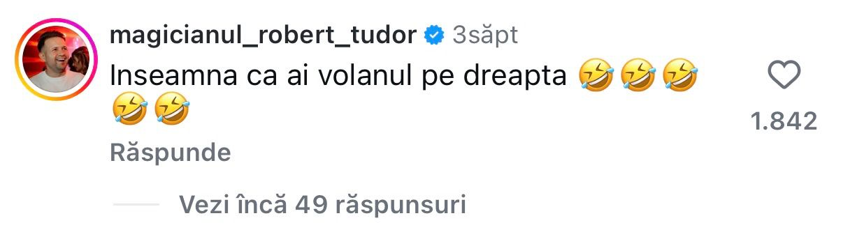 Acesta este comentariul lăsat de Robert Tudor la postarea Gabrielei Priscariu- sursa- social media