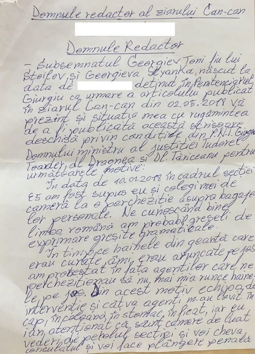Scrisoarea deținutului bulgar