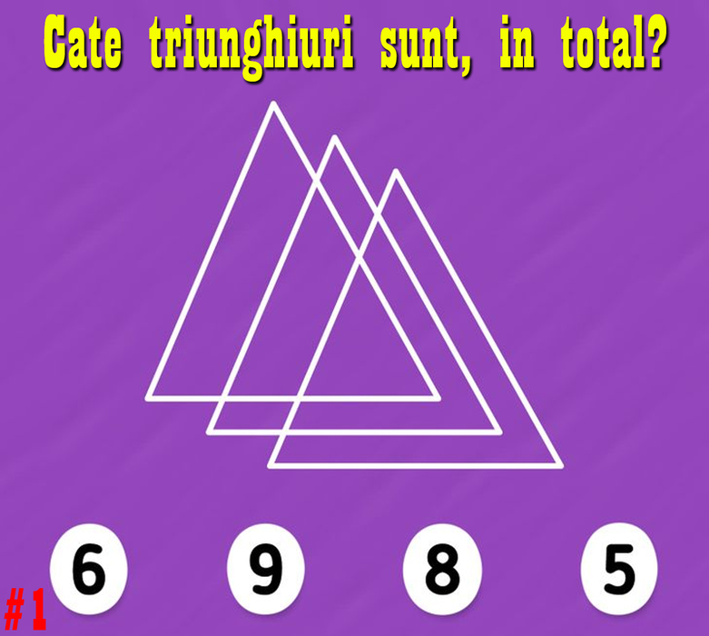TEST  IQ | Poți răspunde corect la toate cele 10 întrebări? Prima: Câte triunghiuri sunt, în total?