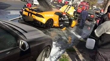 Un Lamborghini a luat foc pe Șoseaua Andronache din Bucureşti! Primele imagini de la faţa locului