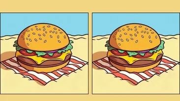 TEST IQ | Ești mai inteligent decât un computer? Găsește cele 3 greșeli dintre burger-ul din stânga și cel din dreapta, în maximum 45 de secunde